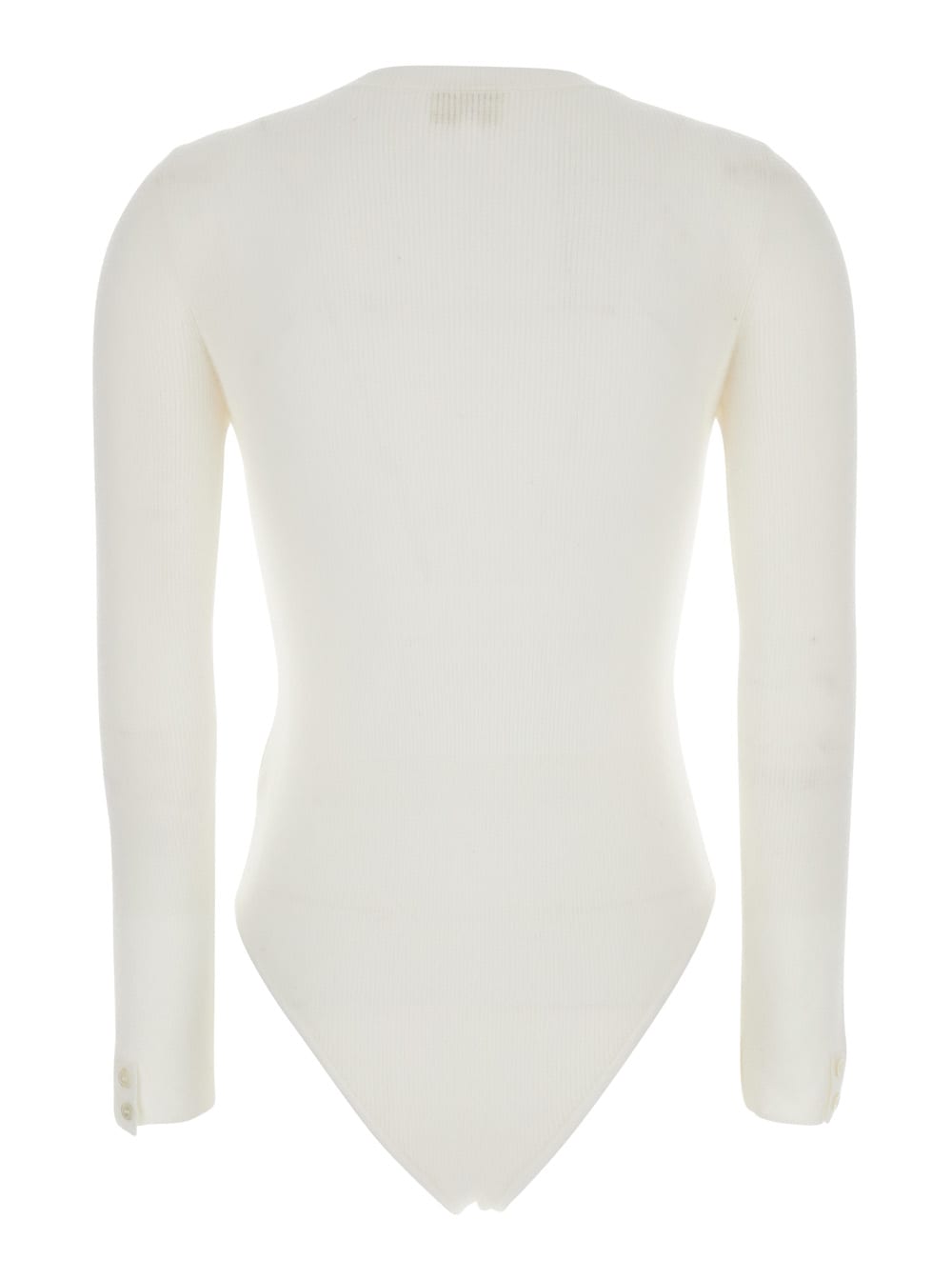 Shushu-tong White Bodysuit With Decorated Neckline And Front Logo In Wool Blend Woman In White