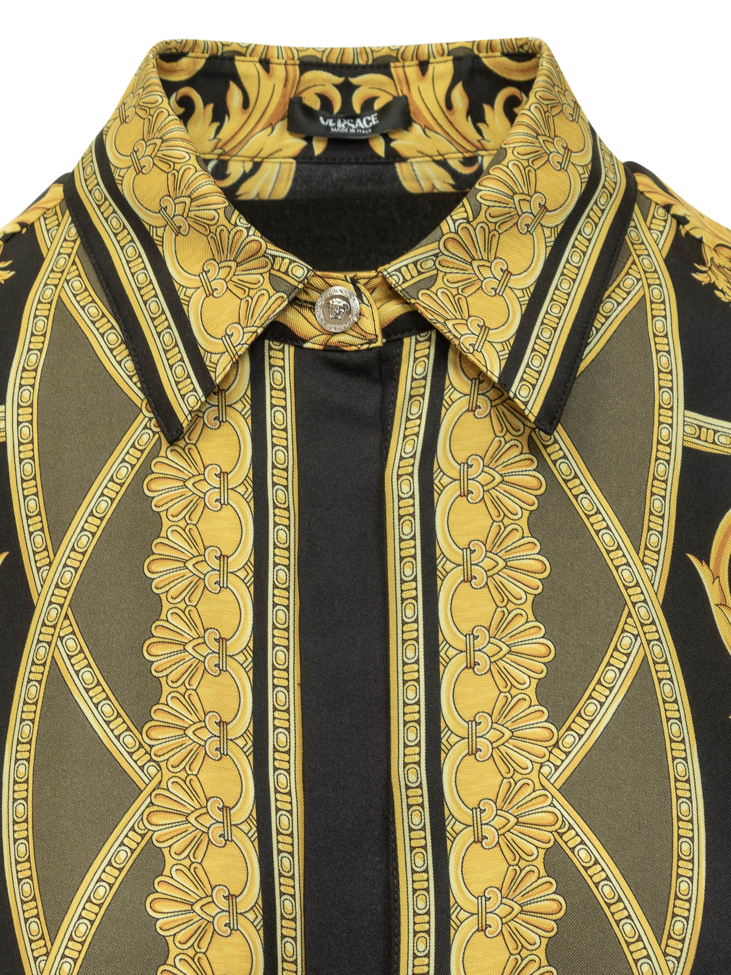 Shop Versace Shirt With La Coupe Des Dieux Print In Black-dark Olive-gold