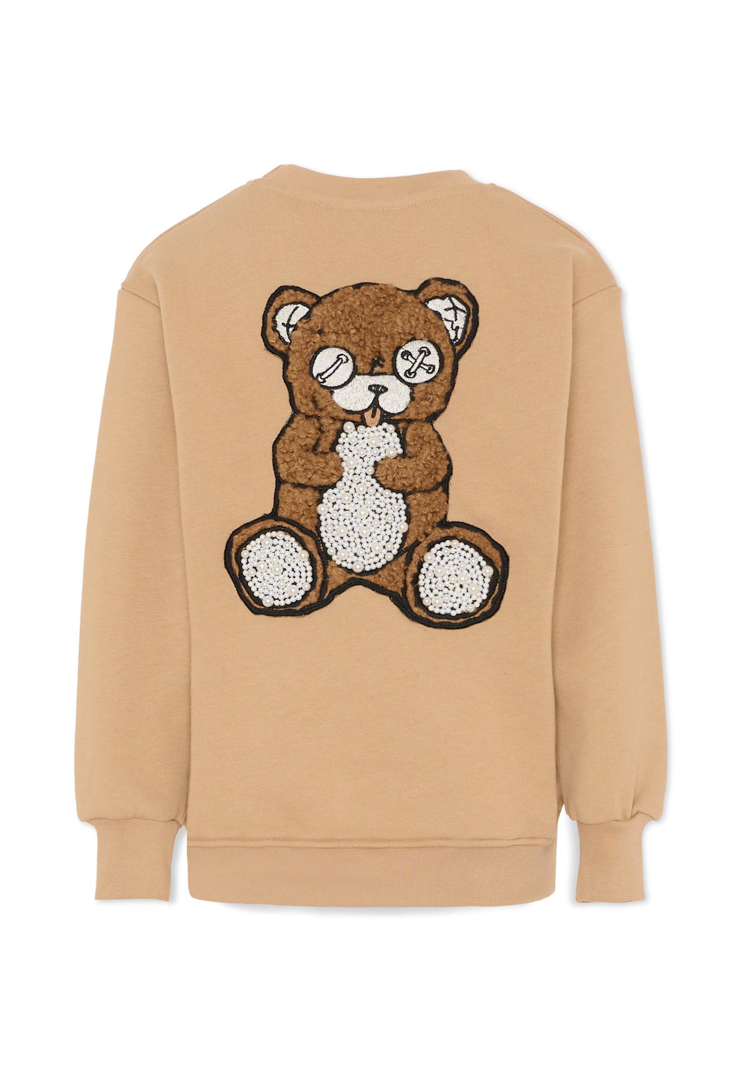 Barrow Beige Sweatshirt For Girl With Bear In Gold