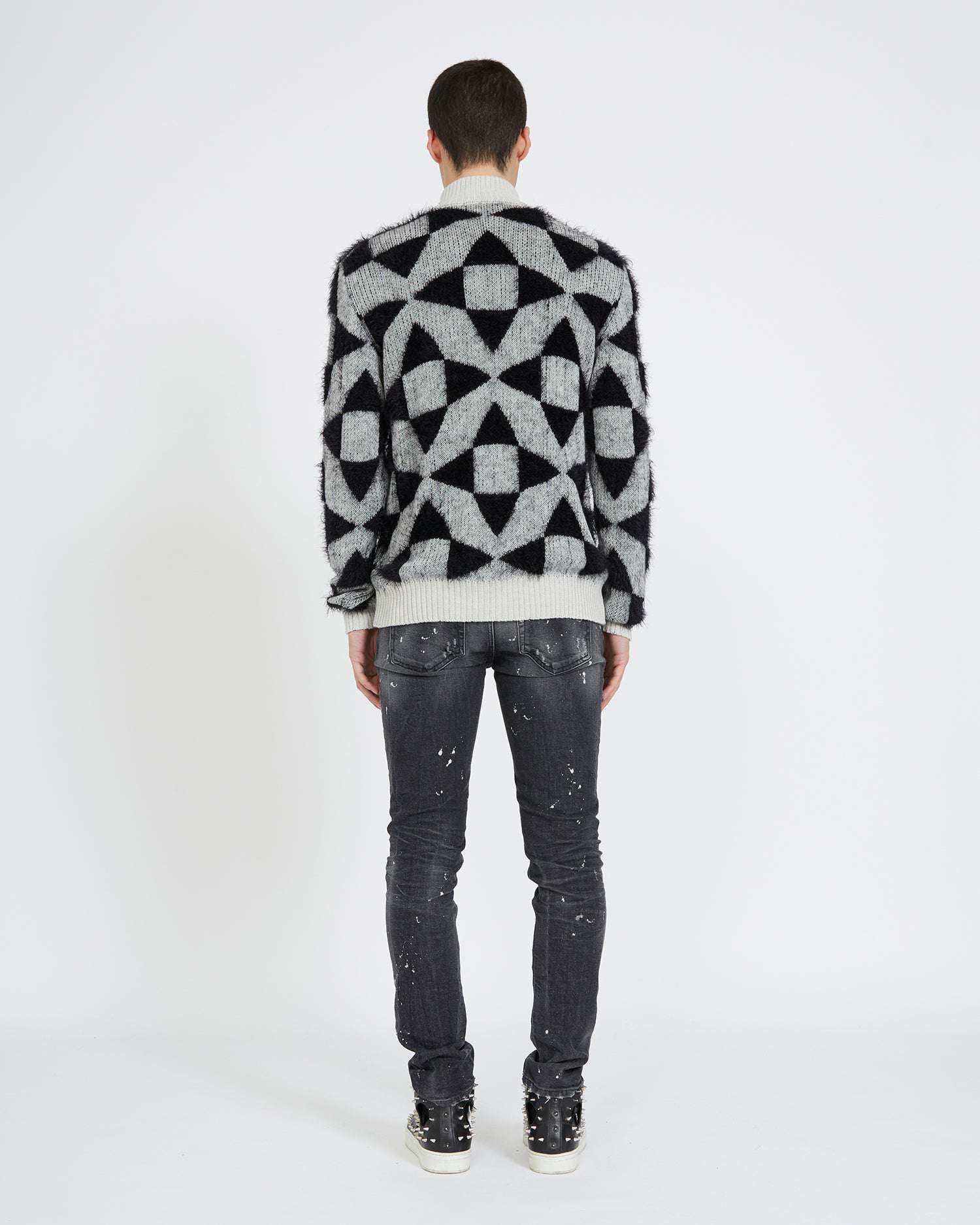 Shop John Richmond Half High-neck Sweater With Front Print. In Bianco/nero