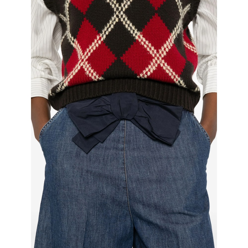 Valentino Garavani Denim Bermuda Shorts With Oversized Bow In Blue