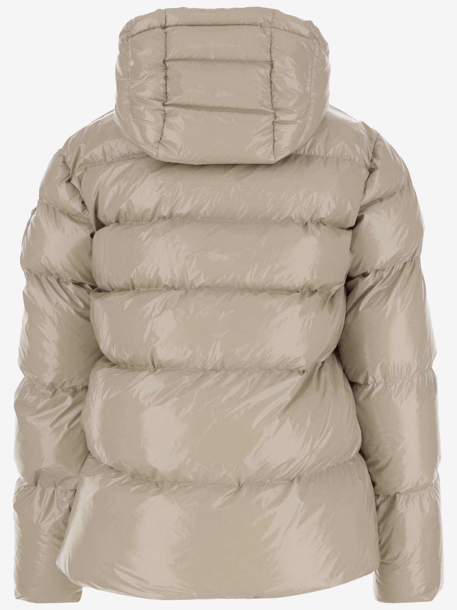 Shop Pinko Nylon Down Jacket With Logo In Beige