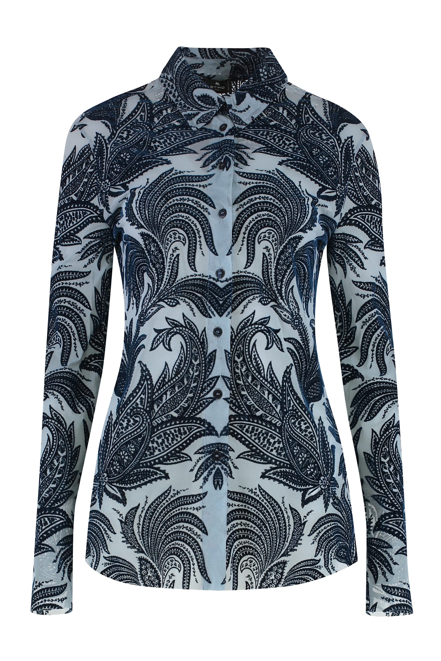 Etro Paisley Tulle Long-sleeved Shirt In Blue