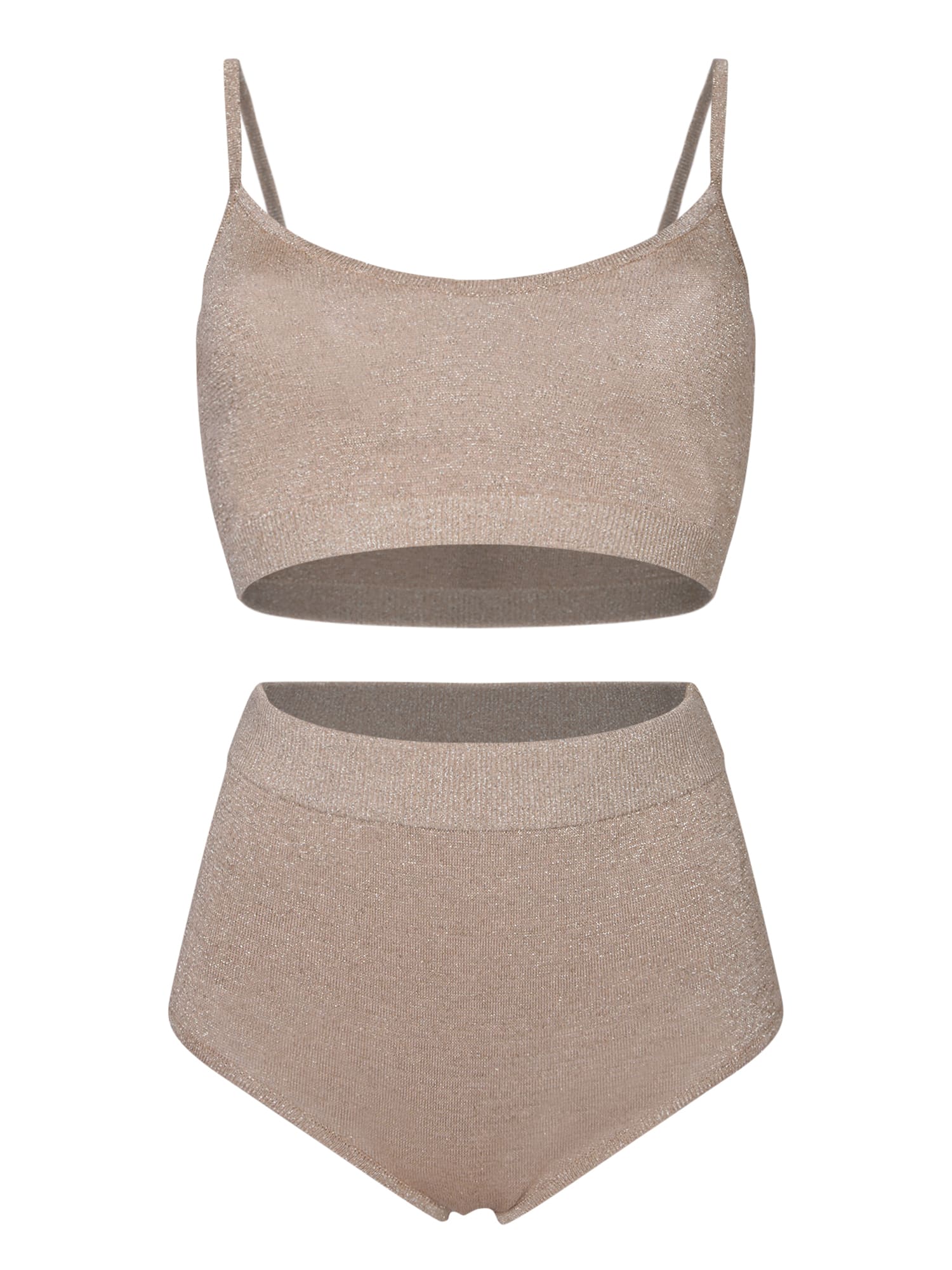Shop Federica Tosi Set Knit Gold- Top And Trousers Sand Color In Metallic
