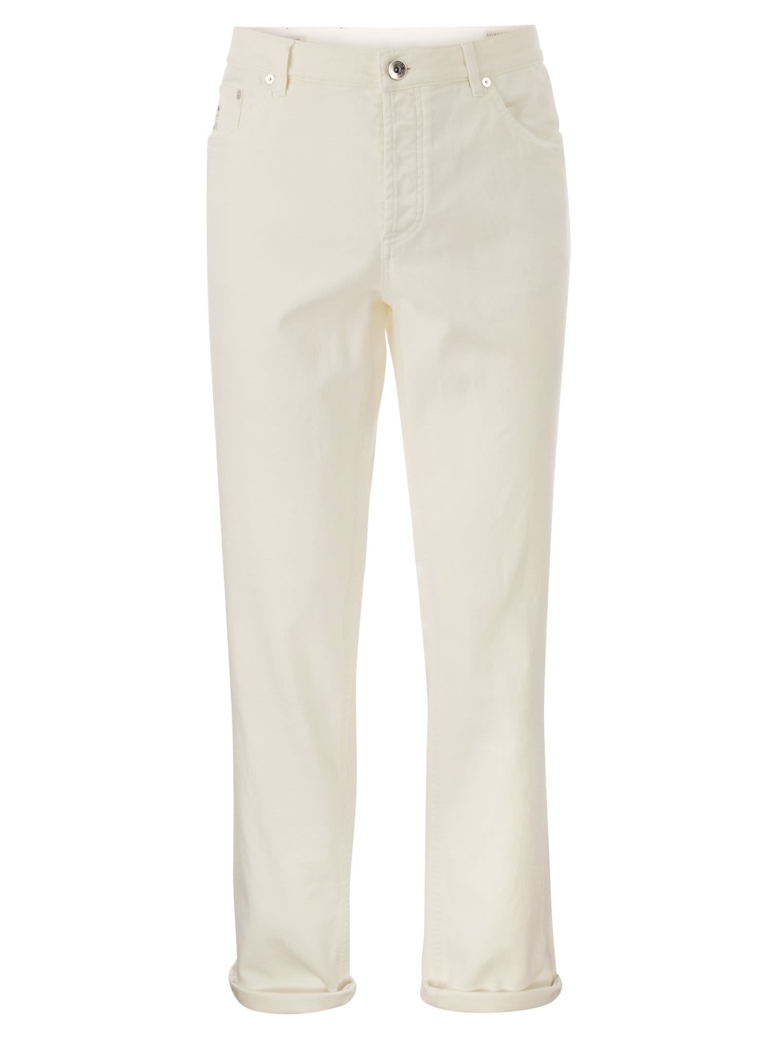 Shop Brunello Cucinelli Five-pocket Traditional Fit Trousers In Light Comfort-dyed Denim In White