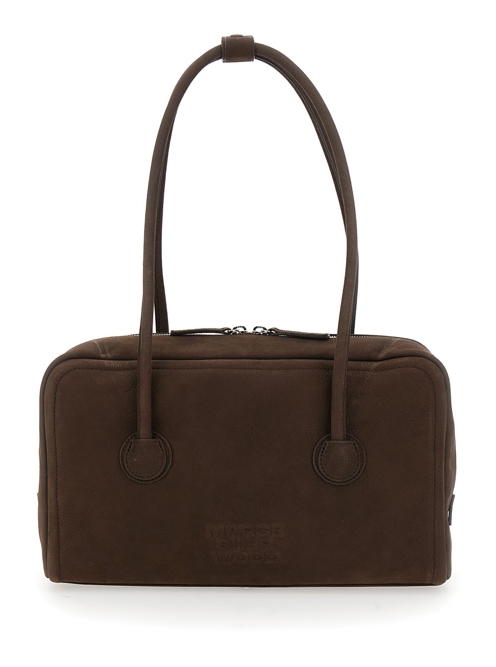 boston Brown Shoulder Bag With Embossed Logo Lettering On The Front In Leather Woman