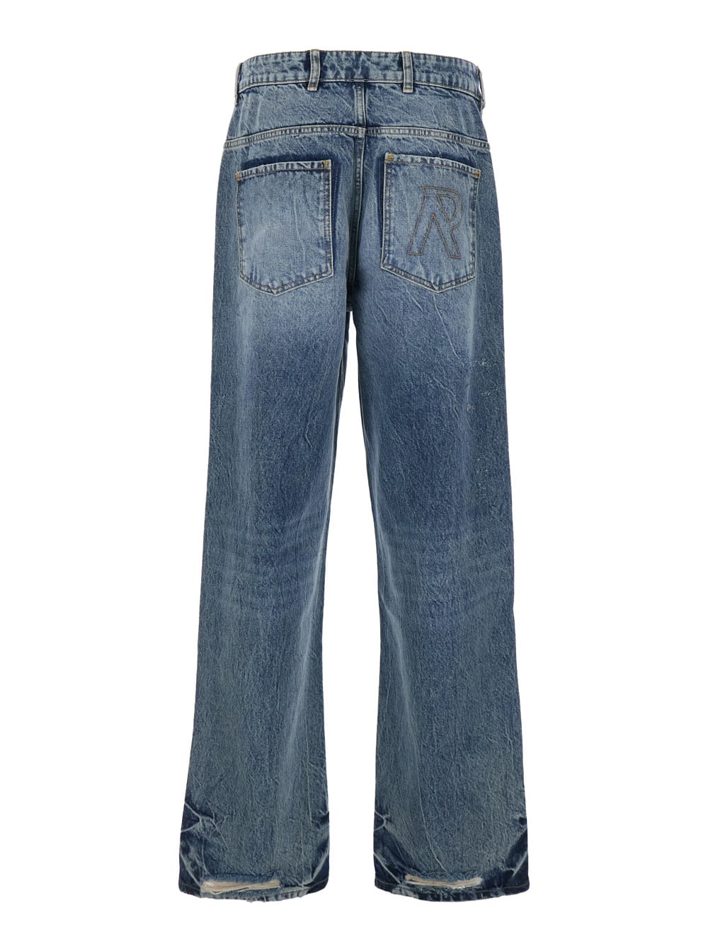 Represent R3 Blue Jeans With Ripped Details On The Front And Logo Embroidery On The Rear In Denim Man