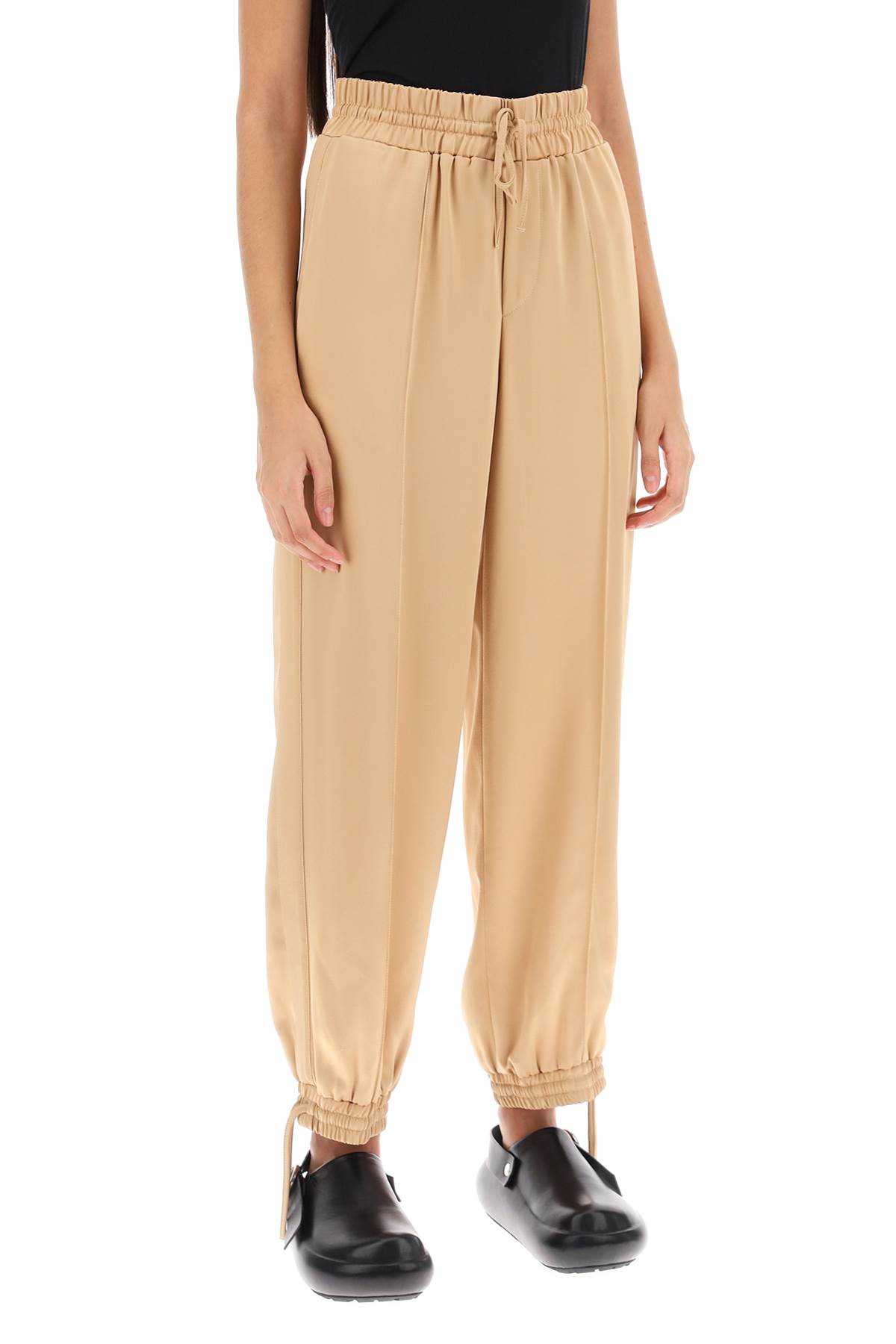 Shop Jil Sander Satin Drawstring Pants In Hazel (beige)