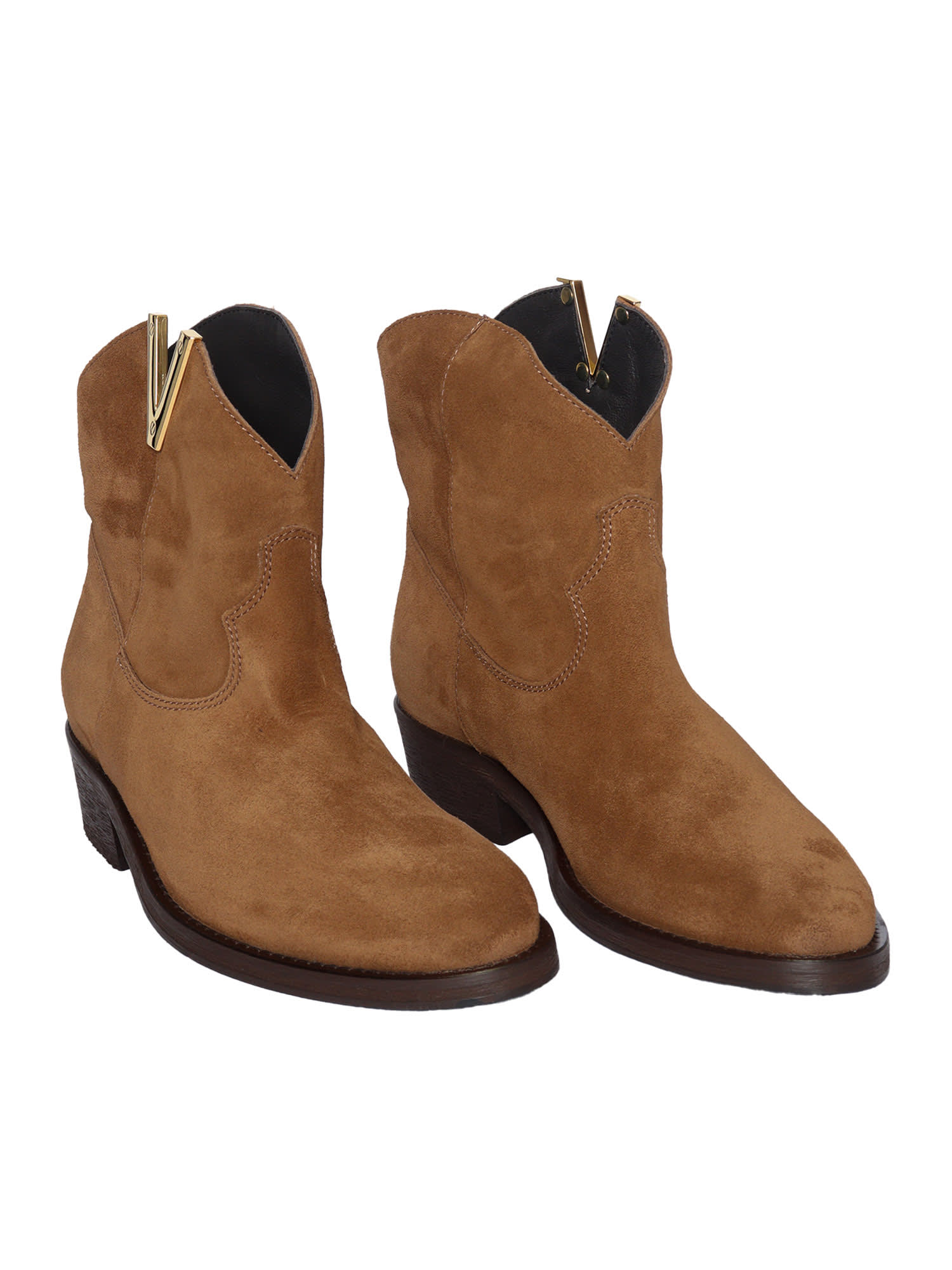 Shop Via Roma 15 Velour Texan Ankle Booties In Brown