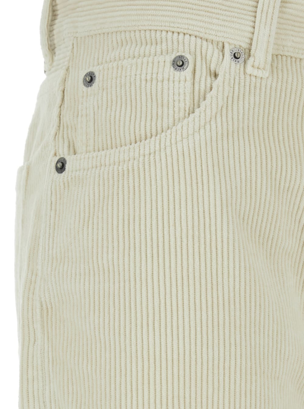 Haikure Korea White Pants With Logo Patch On The Rear And Wide Leg In Corduroy Woman In Green