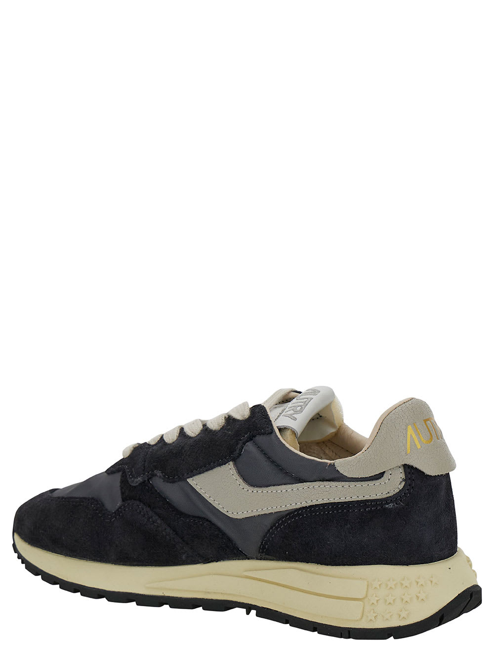 Shop Autry Reelwind Black And Grey Low Top Sneakers With Logo Patch In Leather And Suede Woman