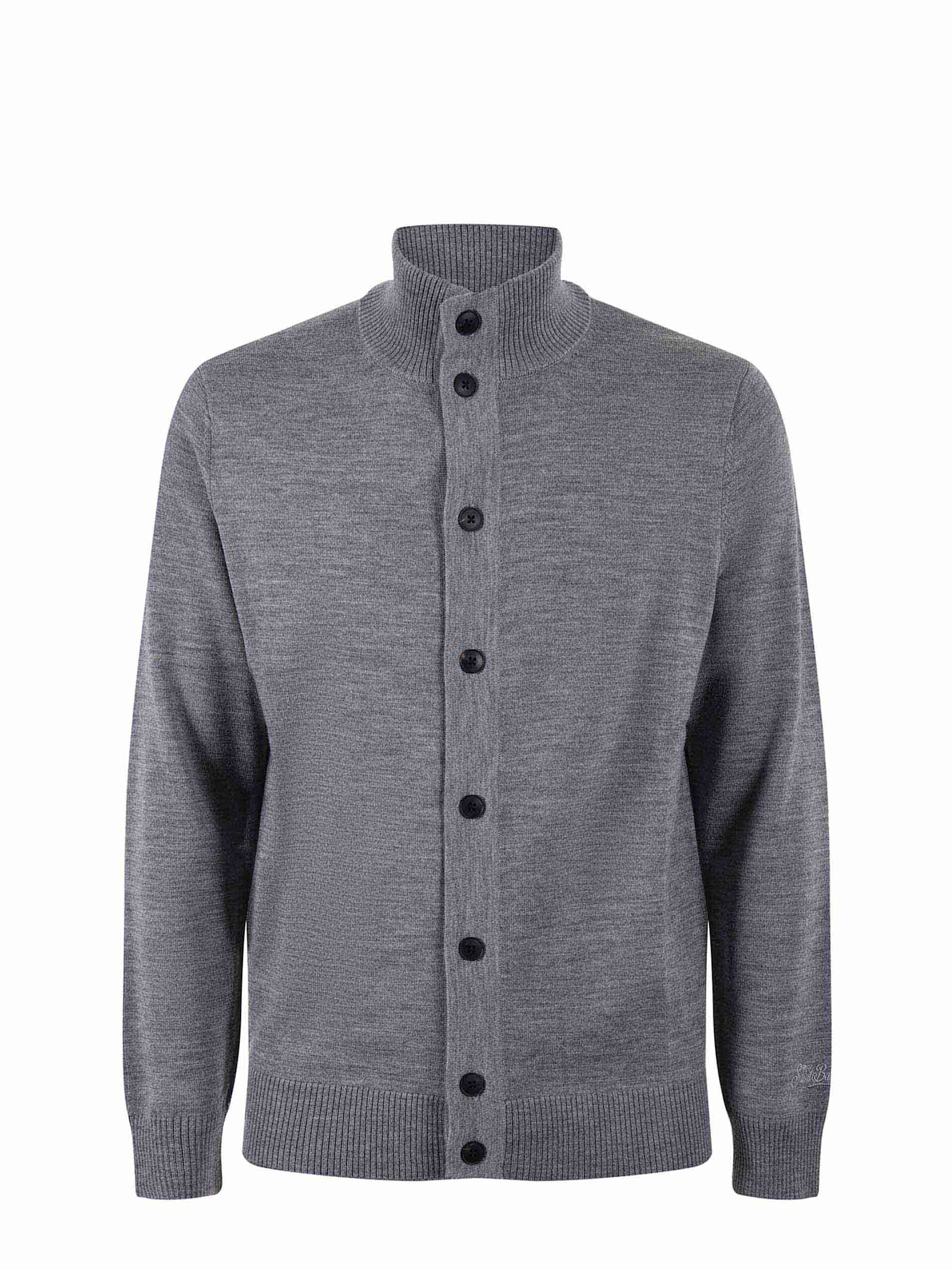 Shop Mc2 Saint Barth Merino Wool Cardigan In Grey