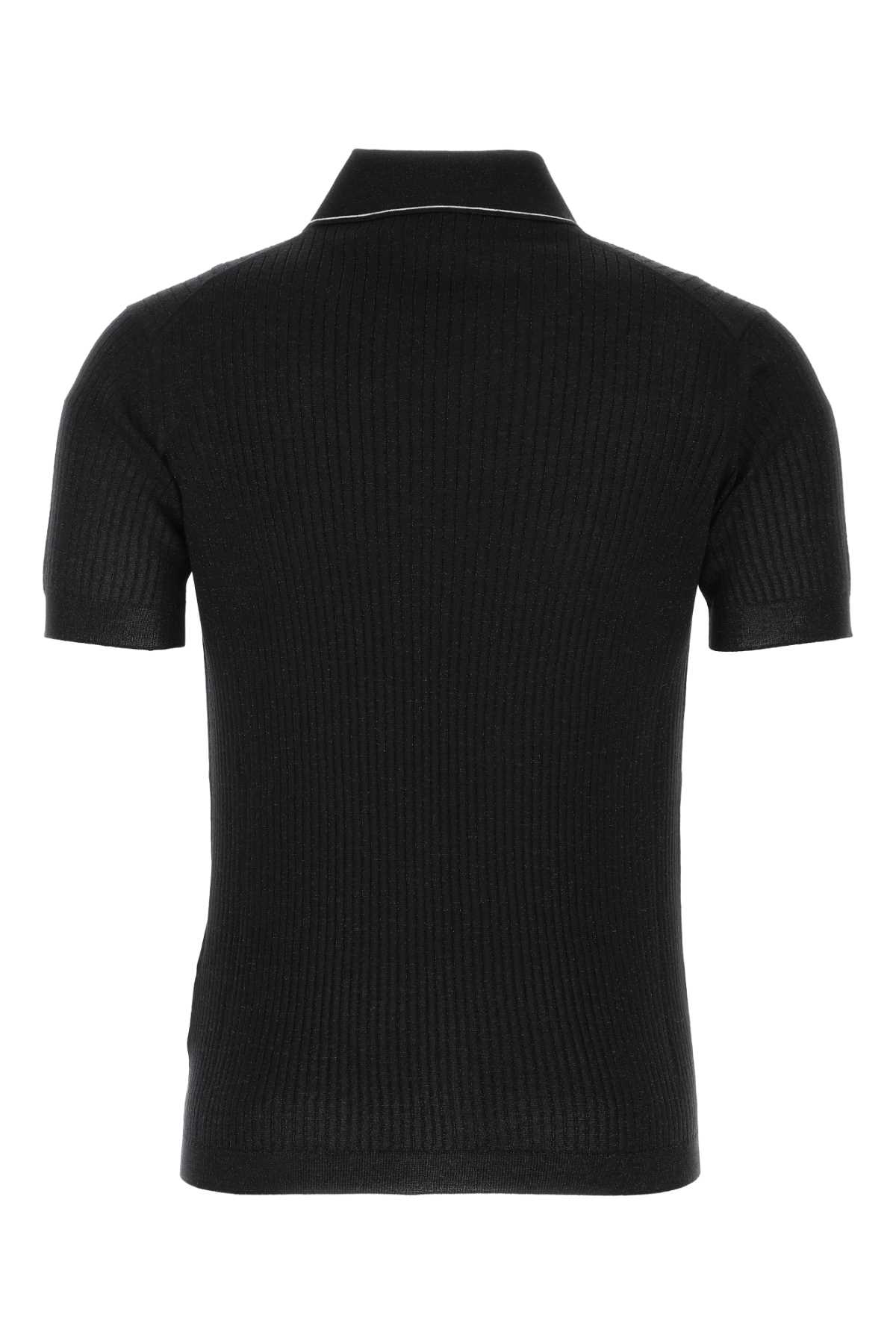 Shop Prada Black Wool Blend Polo Shirt