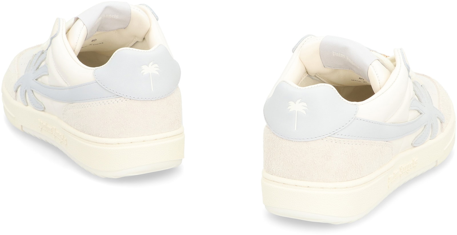 Shop Palm Angels Palm Beach University Leather Low Sneakers In Beige Grey (white)