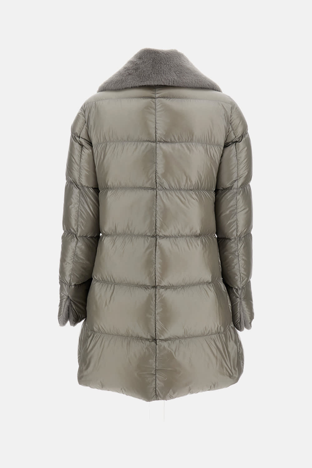 Herno Ultralight Down High Low Mid Length Coat In Gray