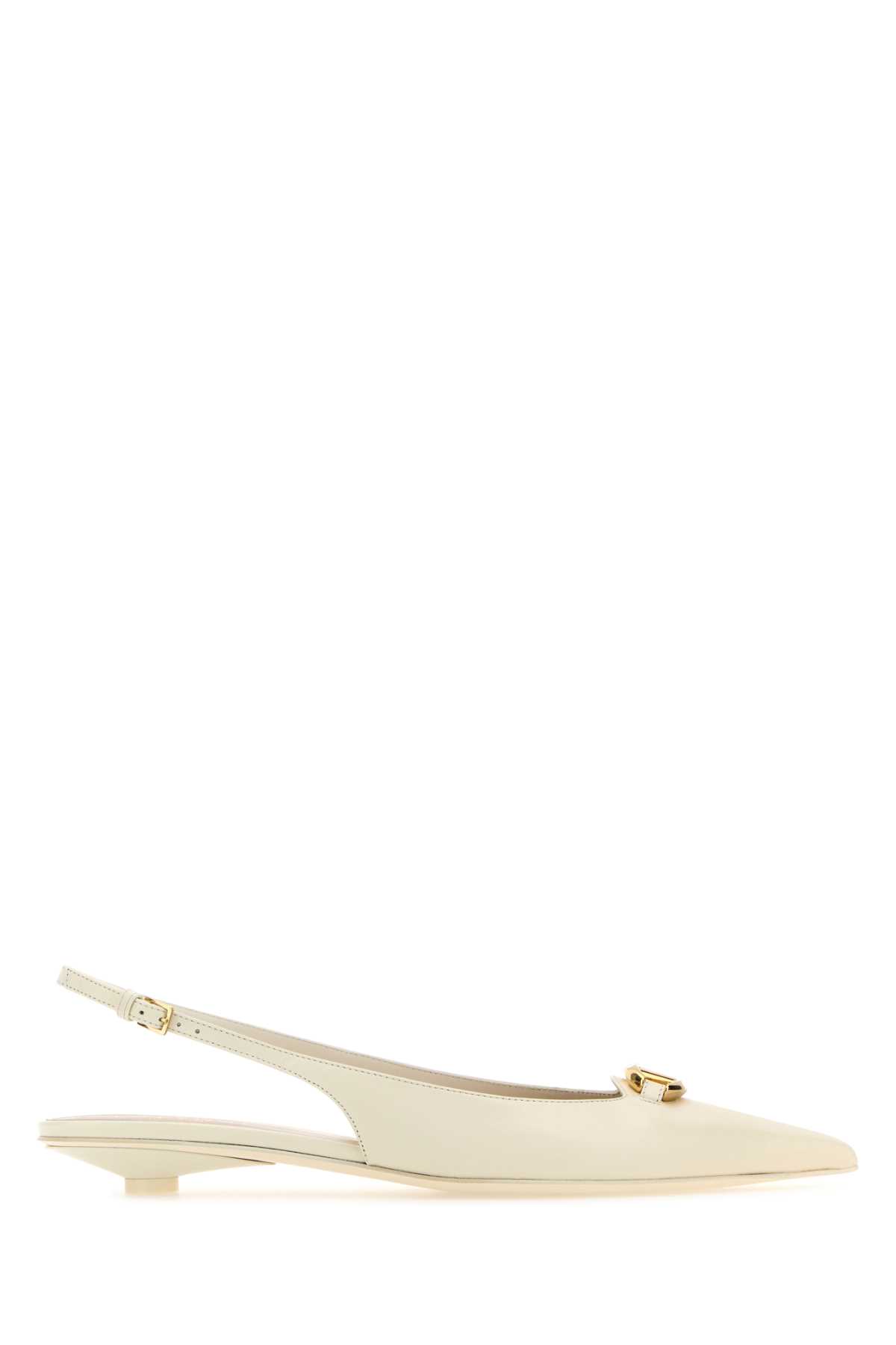 Shop Valentino Ivory Leather Vlogo Ballerinas