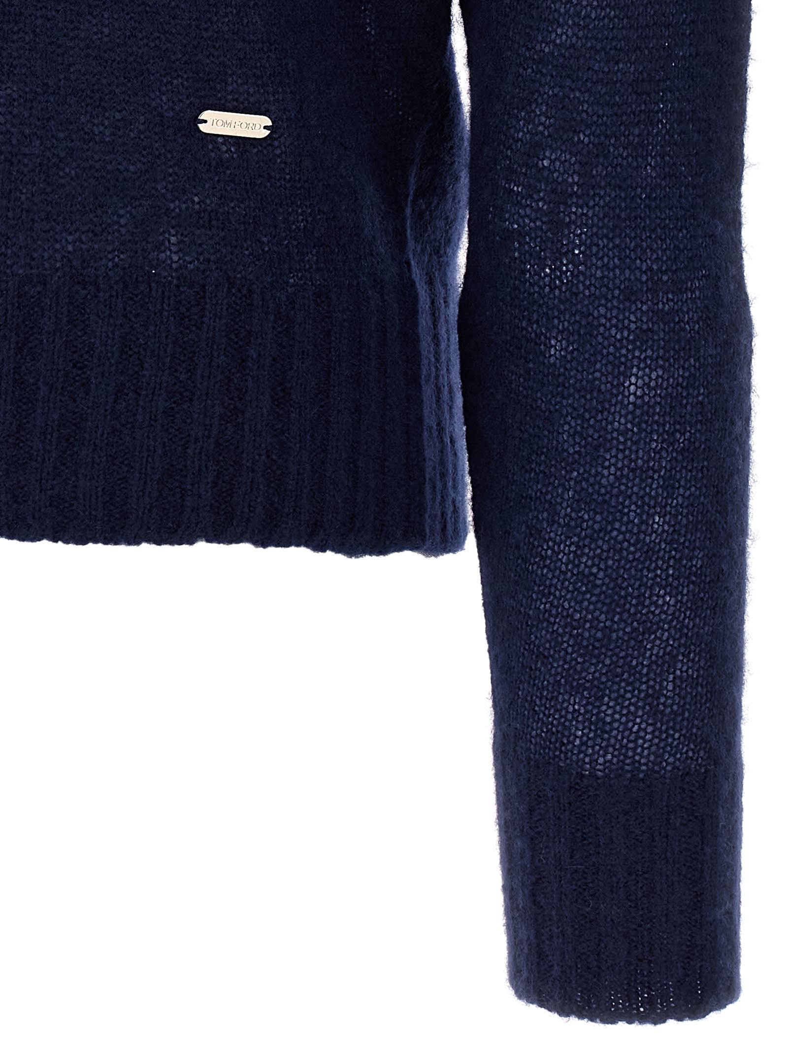 Tom Ford V Neck Long Sleeve Ribbed Hem Polo In Blue