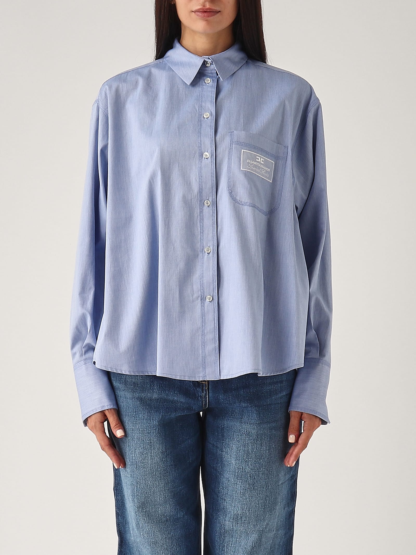 Shop Elisabetta Franchi Cotton Shirt In Azzurro