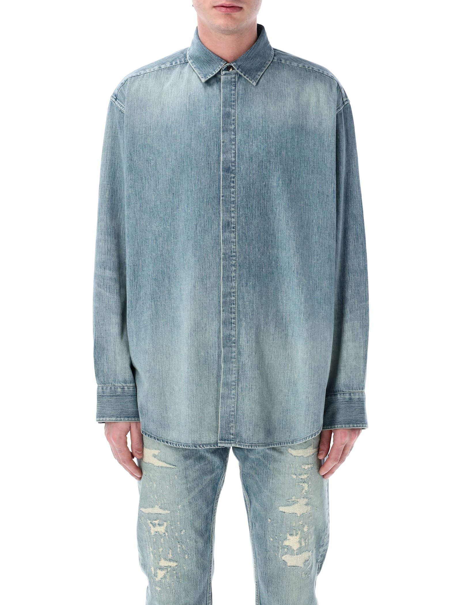 Fear Of God Light Blue Shirt With Faded Denim Effect In Blue