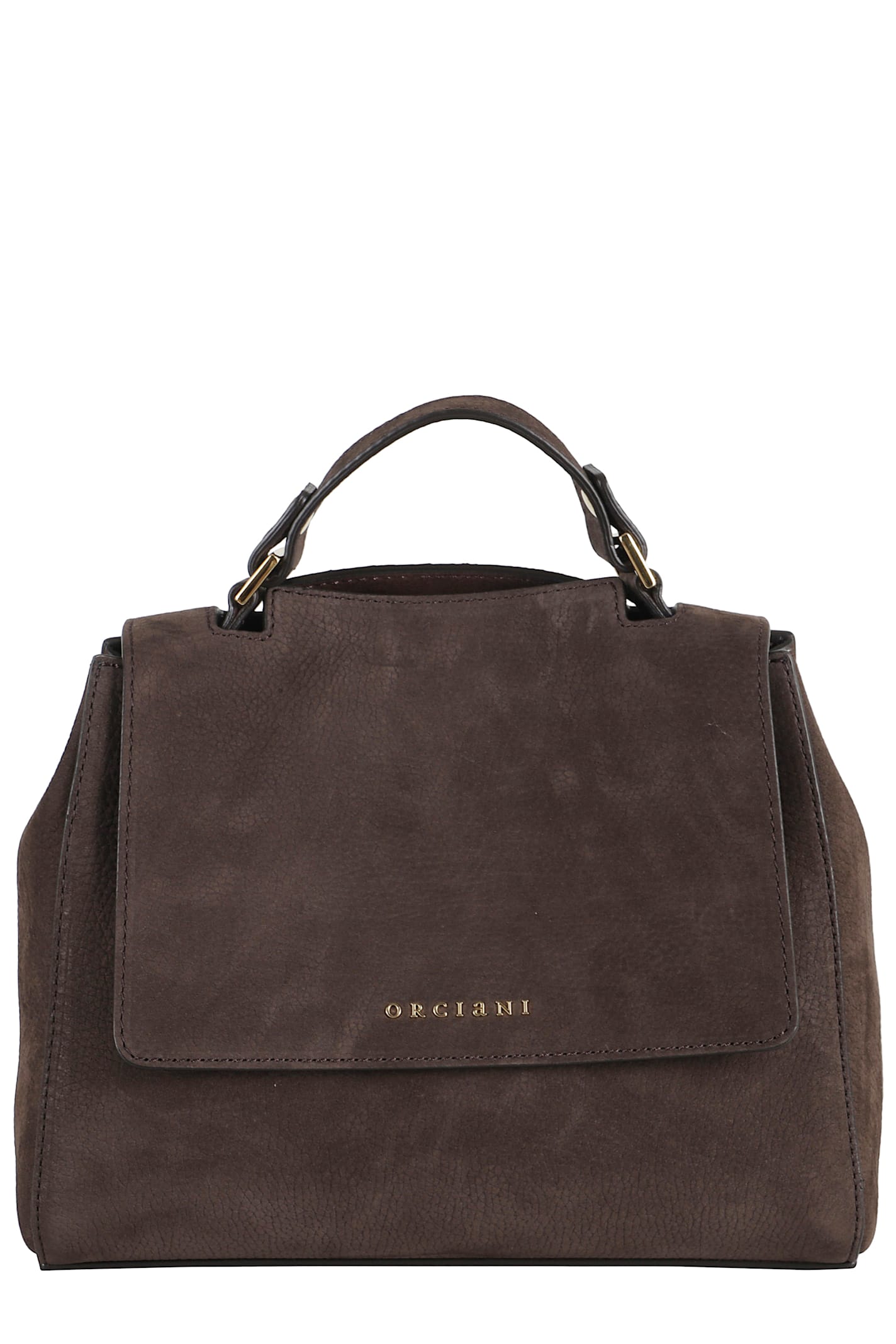 Orciani Structured Dark Brown Leather Shoulder Bag In Brown