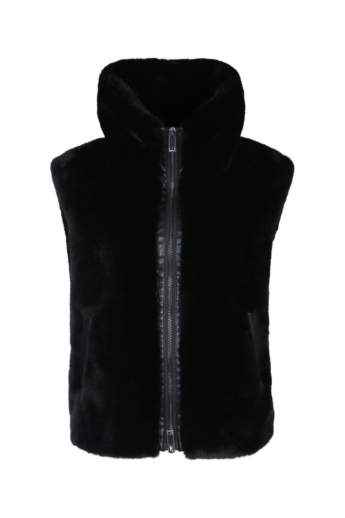 Pinko Sleeveless Hooded Faux Fur Jacket In Black
