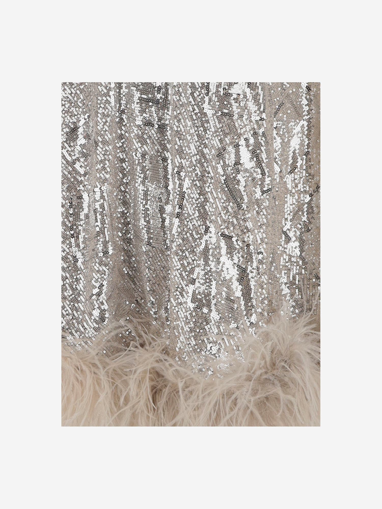 Taller Marmo Sequinned Feather-trim Nassau Mini Dress In Silver