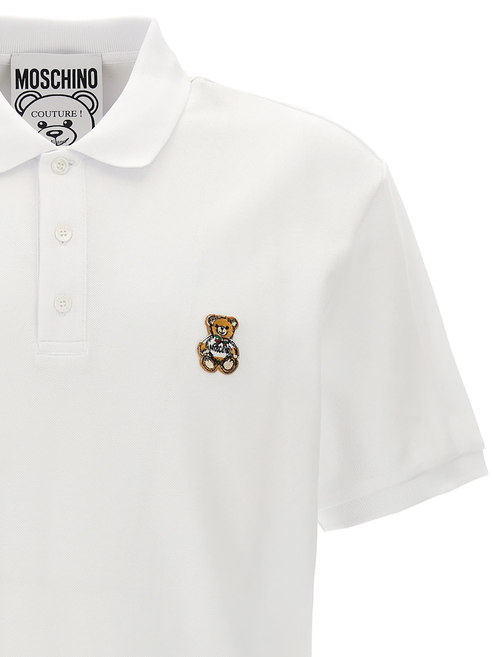 Shop Moschino Teddy Polo Shirt In White