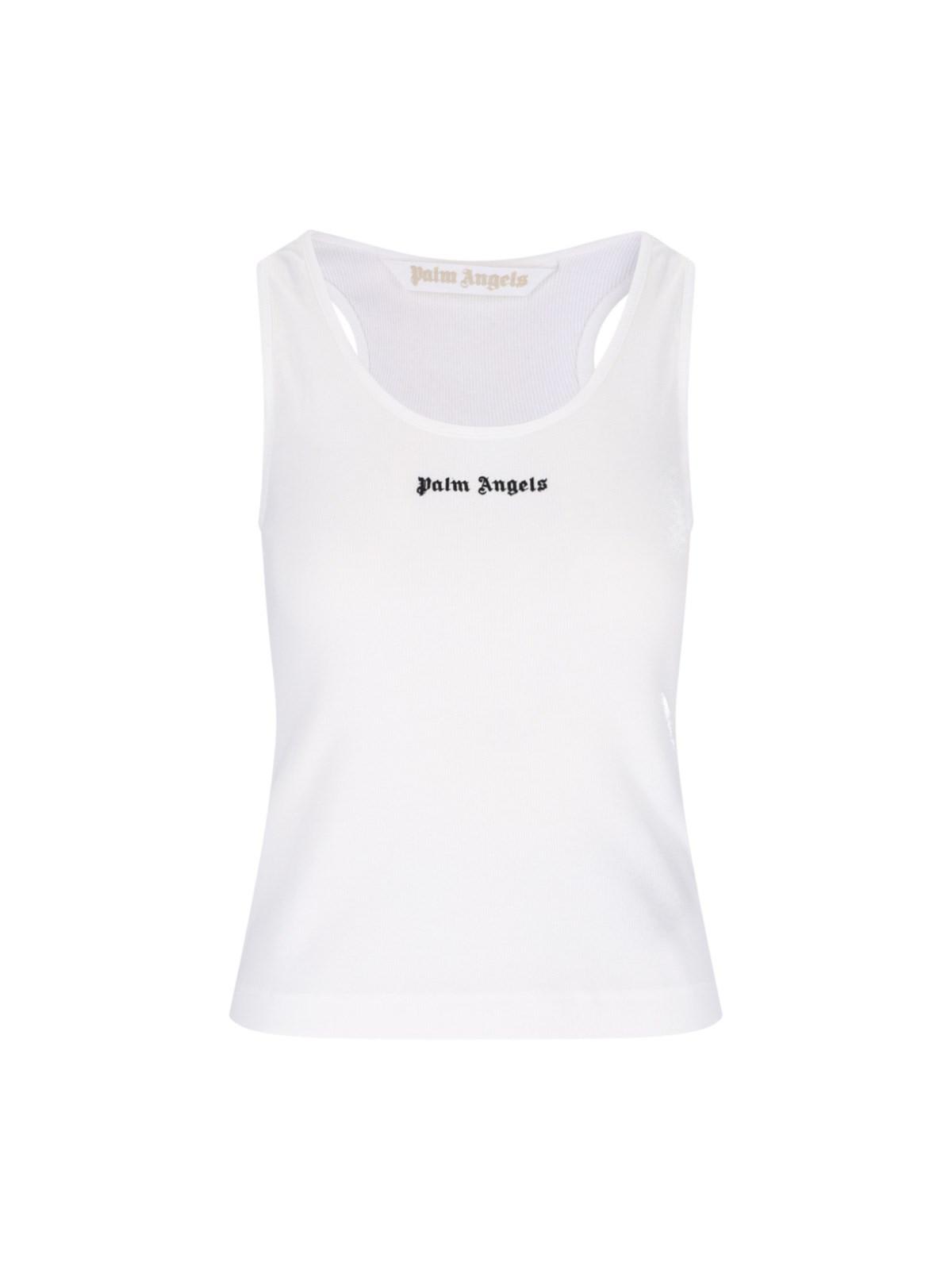 Shop Palm Angels Logo Tank Top In White Black