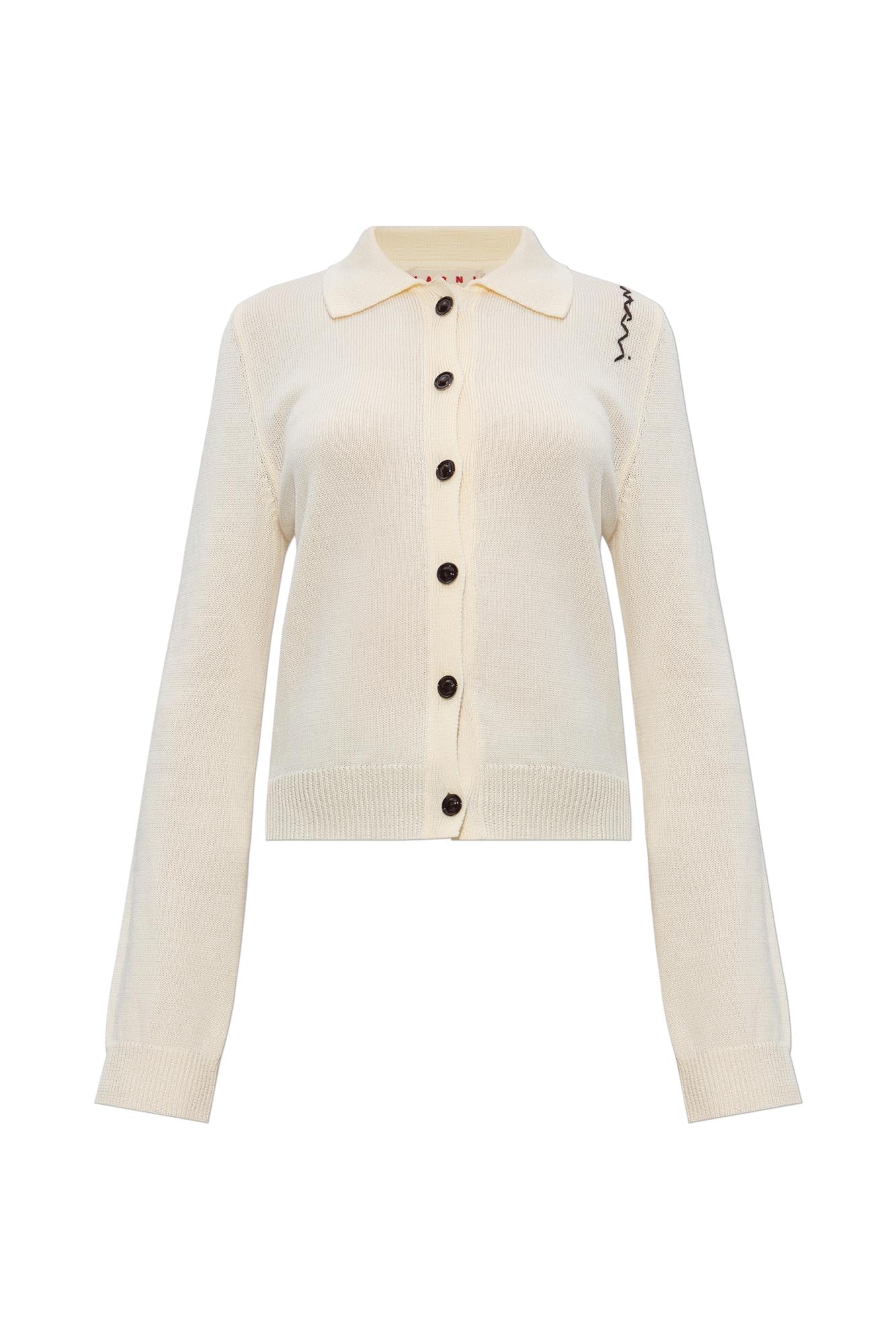 Marni Cardigan With Logo In Neutral