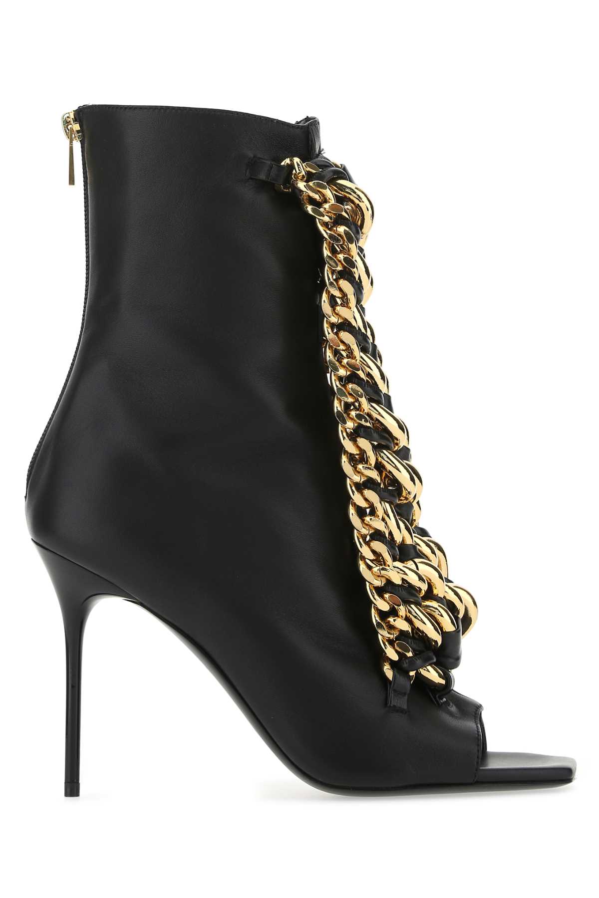 Shop Balmain Black Leather Chain Sandals In Ead