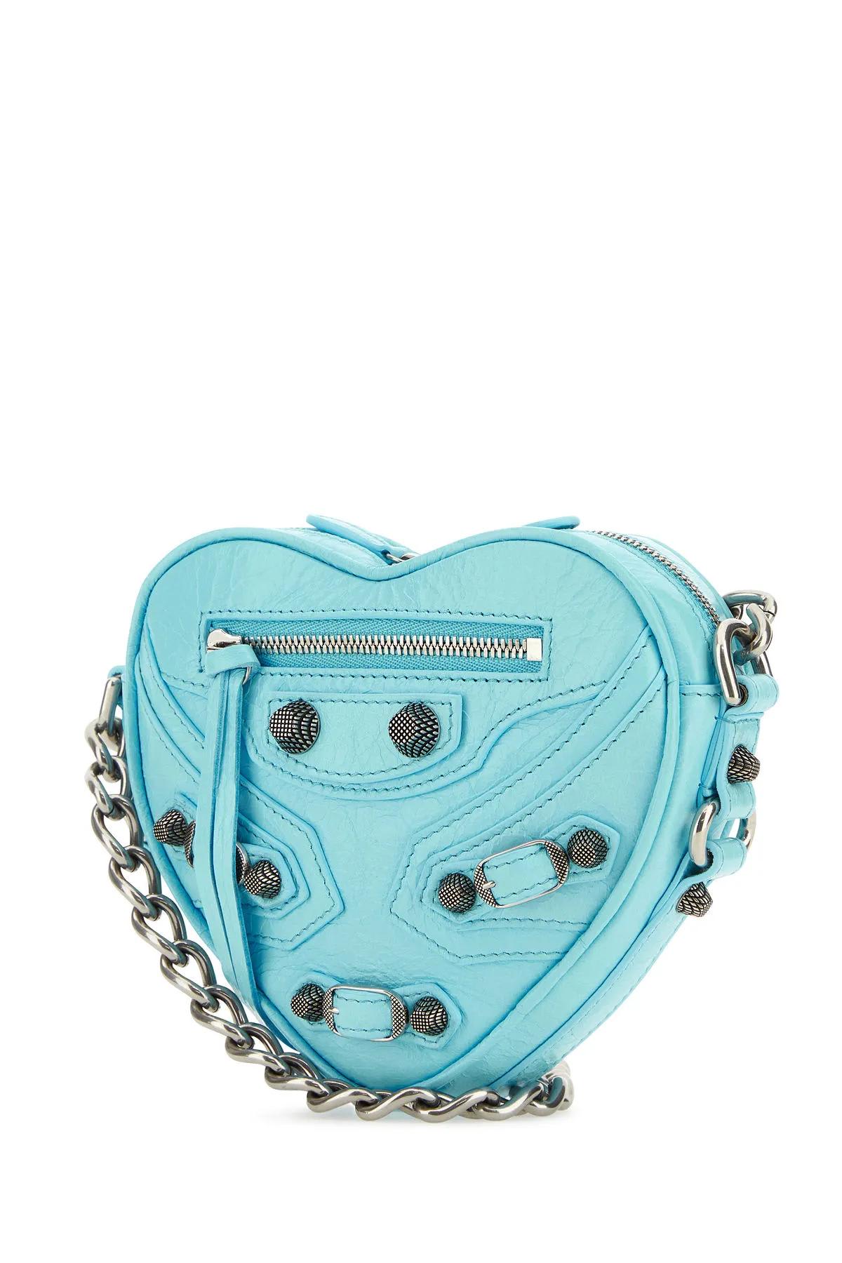 Balenciaga Light Blue Leather Le Cagole Heart Mini Crossbody Bag In Seablue