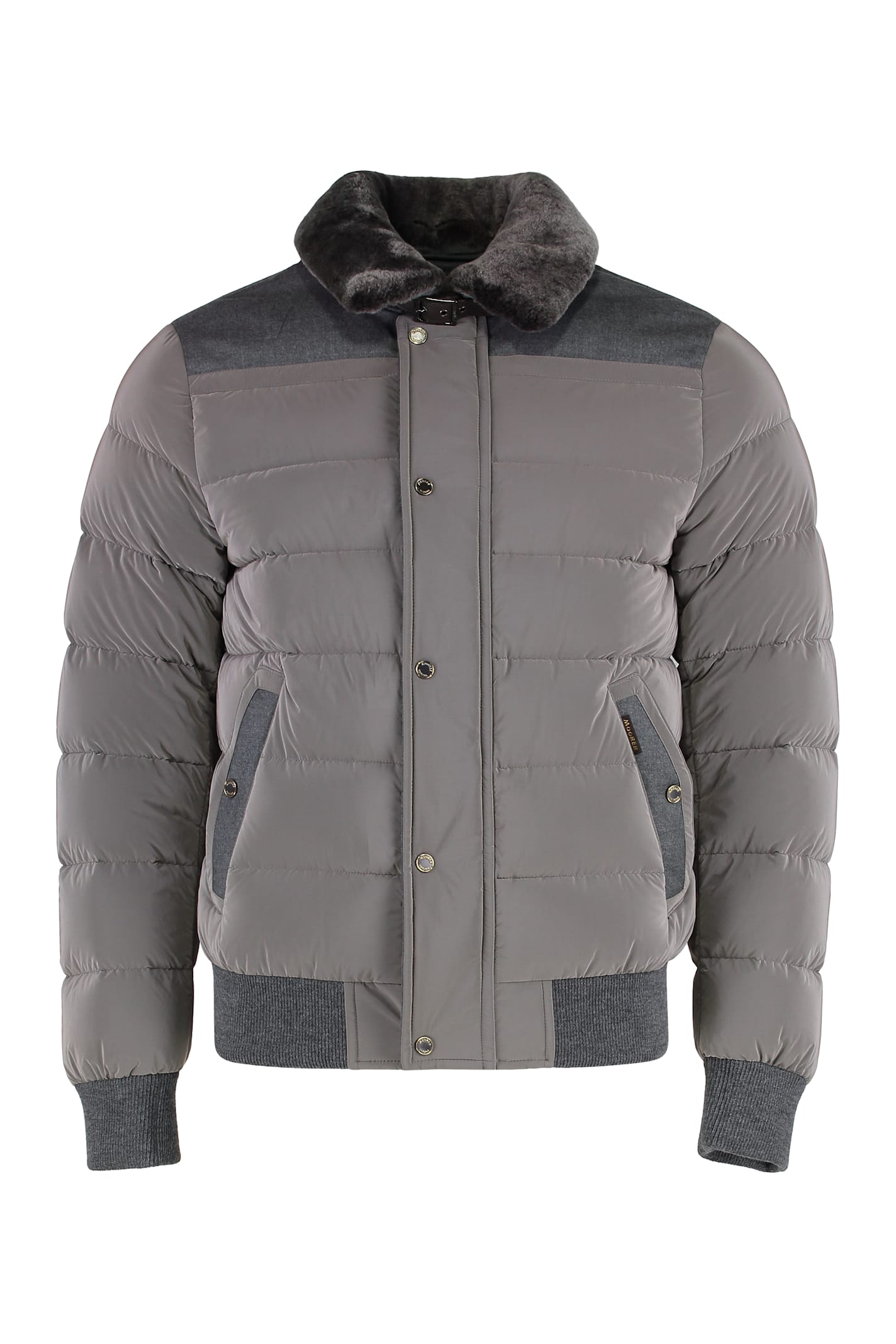 Moorer Zip And Snap Button Fastening Down Jacket In Gray