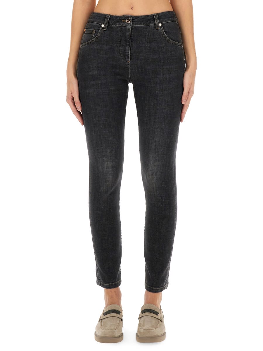 Brunello Cucinelli Women Slim Fit Denim Pants In Black