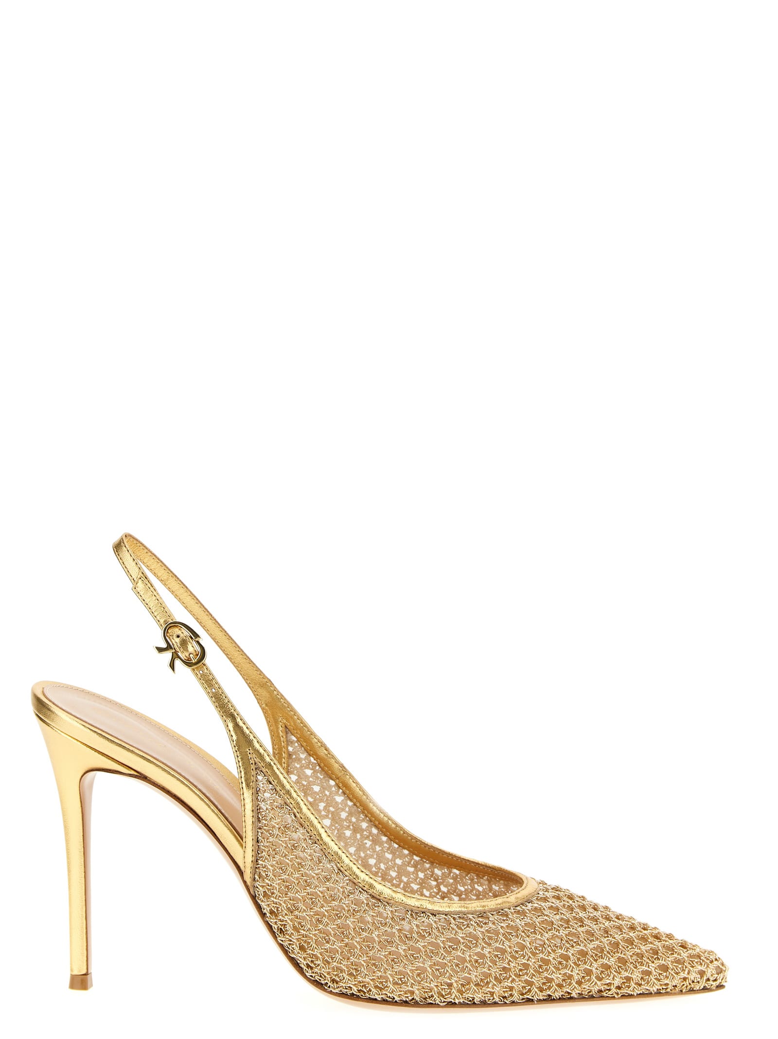 Gianvito Rossi Nikki Mesh Slingback Pumps Metallic Stiletto In Gold