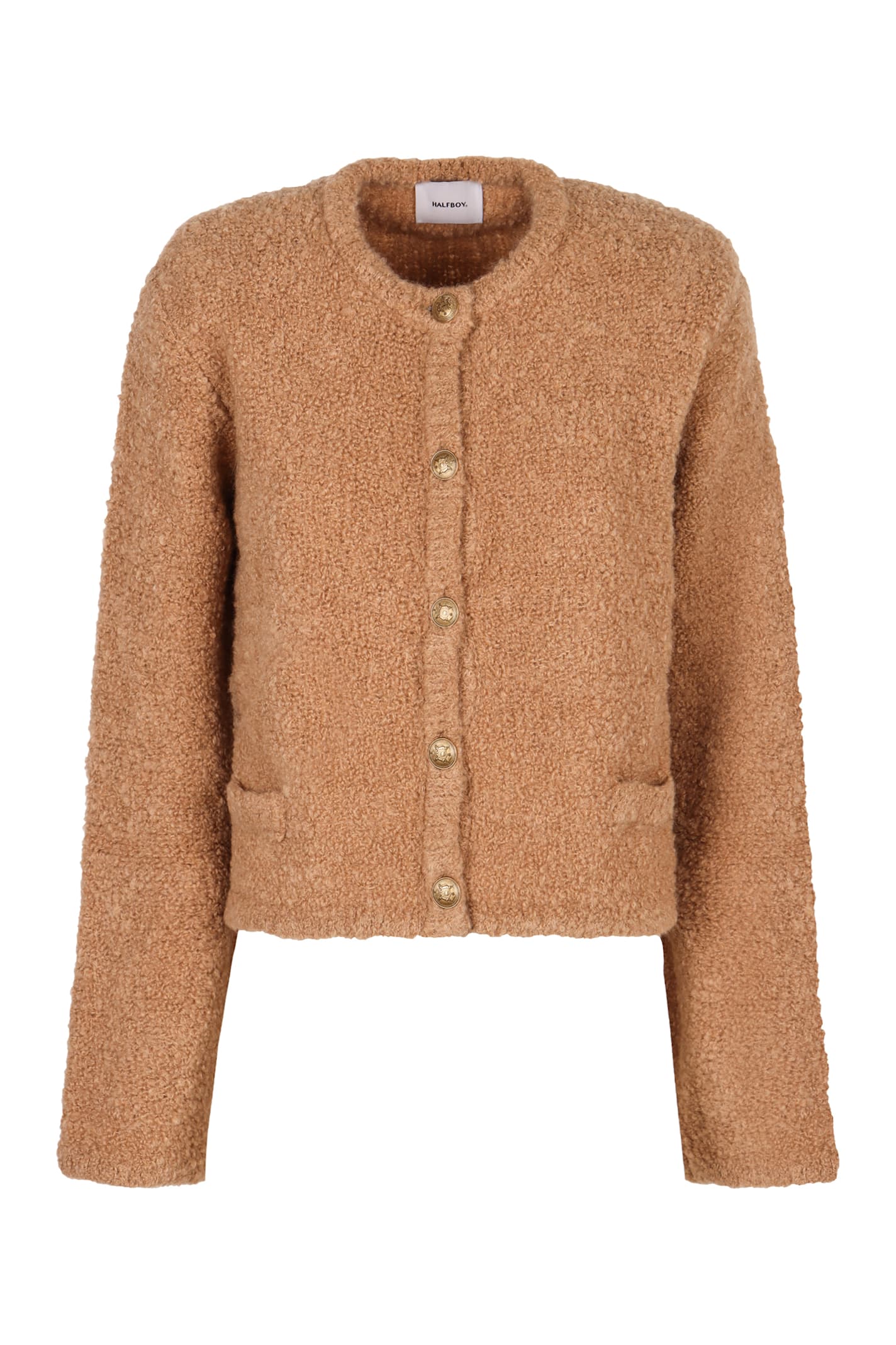 Shop Halfboy Alice Cardigan With Metal Buttons In Beige