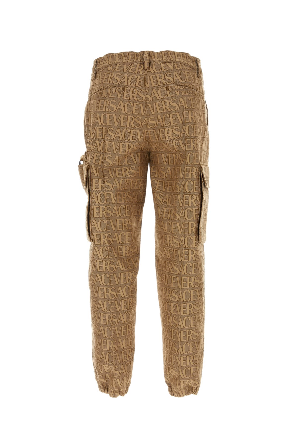 Shop Versace Embroidered Jacquard  Allover Cargo Pant In Brownbeige