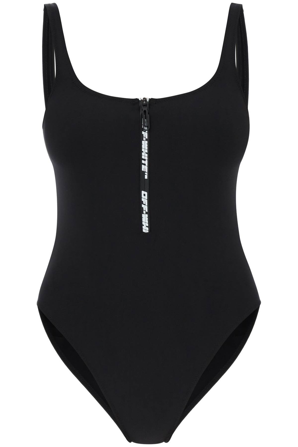 Shop Off-white One-piece Swimsuit With Zip And Logo In Black (black)