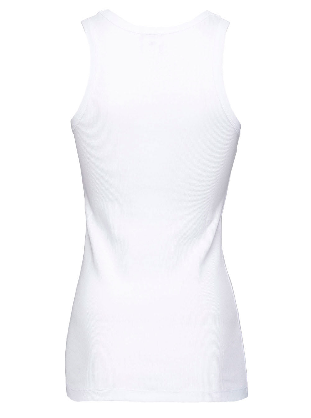 Shop Pinko White Ribbed Tank Top With Front Logo Embroidery In Stretch Cotton Woman