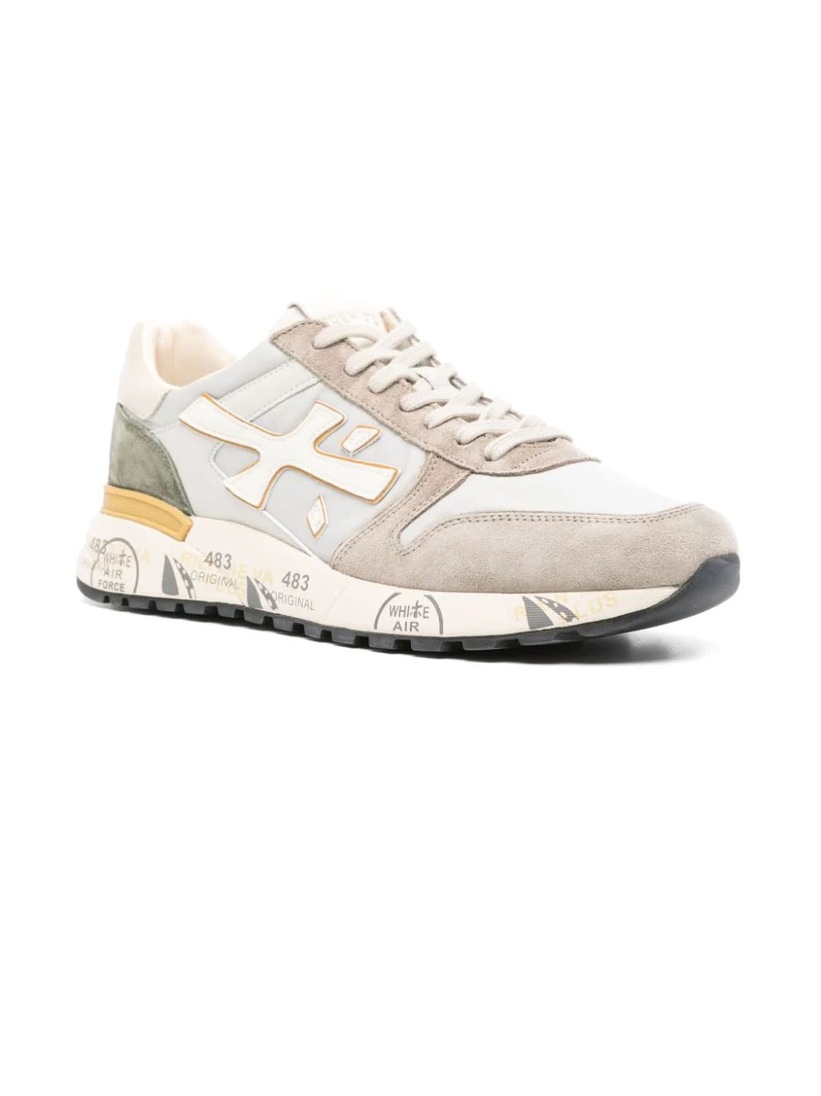 Shop Premiata Beige Calf Leather Mick Sneakers