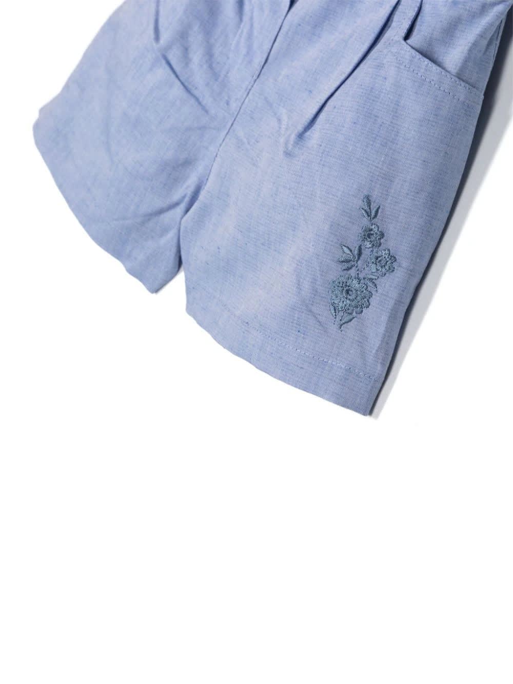 Shop Etro Light Blue Linen Blend Shorts With Logo