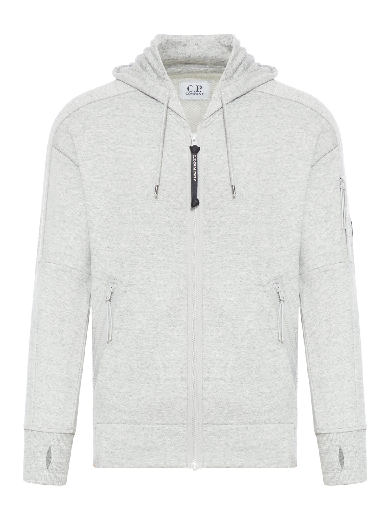 Shop C.p. Company Sweatshirts Hooded Open In Diagonal Raised Fleece In Greystone Melange