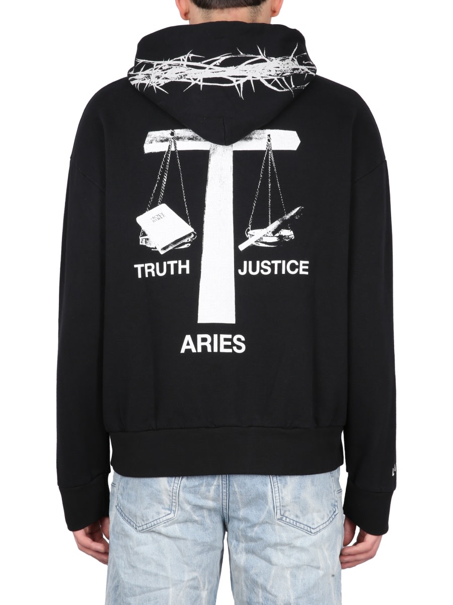 Aries Hoodie With Drawstring Hood And Back Detail In Black