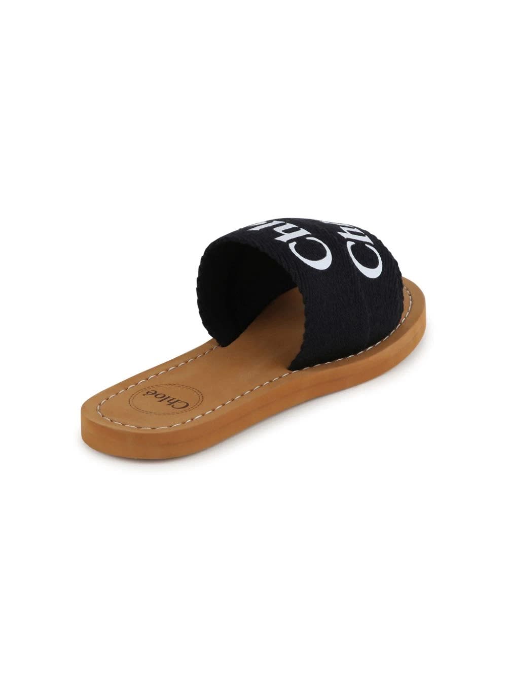 Shop Chloé Woody Sandals In Black Canvas With Logo