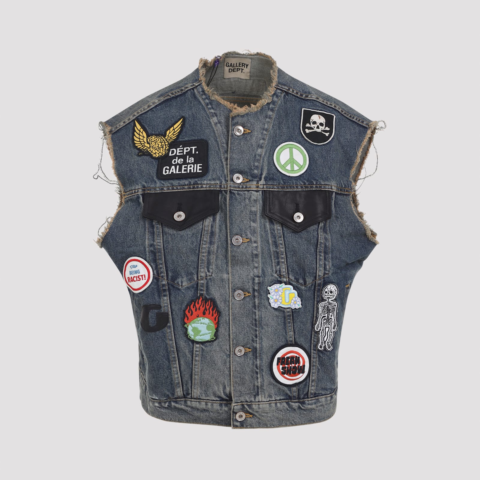 Gallery Dept. Mens Indigo Midnight Graphic-patches Denim Vest In Gray