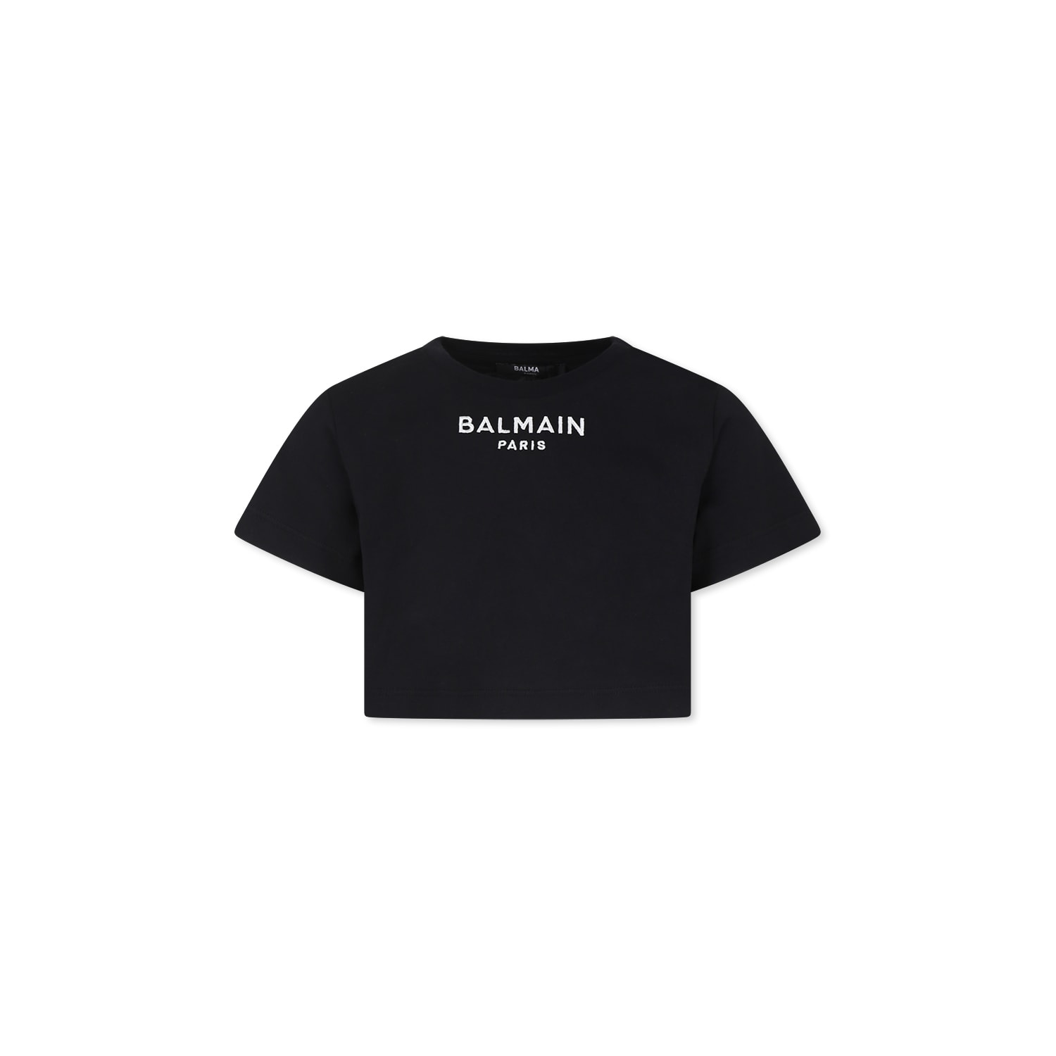 Balmain Logo-embroidery Cropped T-shirt In Black