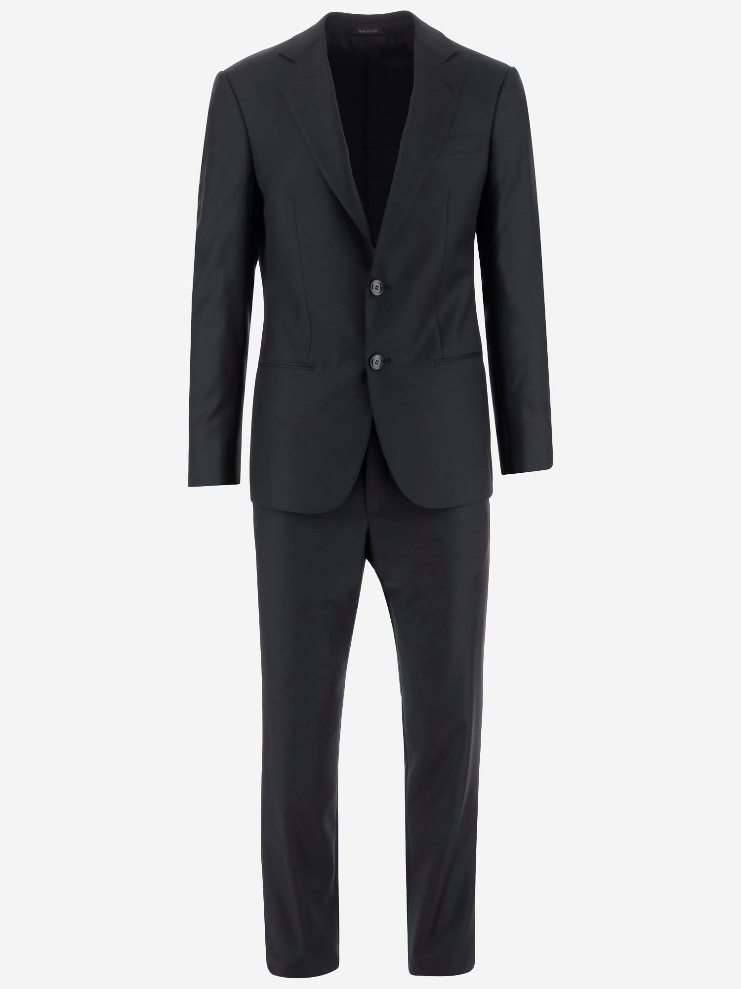 Giorgio Armani Official Store Soho Line Single-breasted Suit In Pinpoint-effect Virgin-wool Serge In Blue