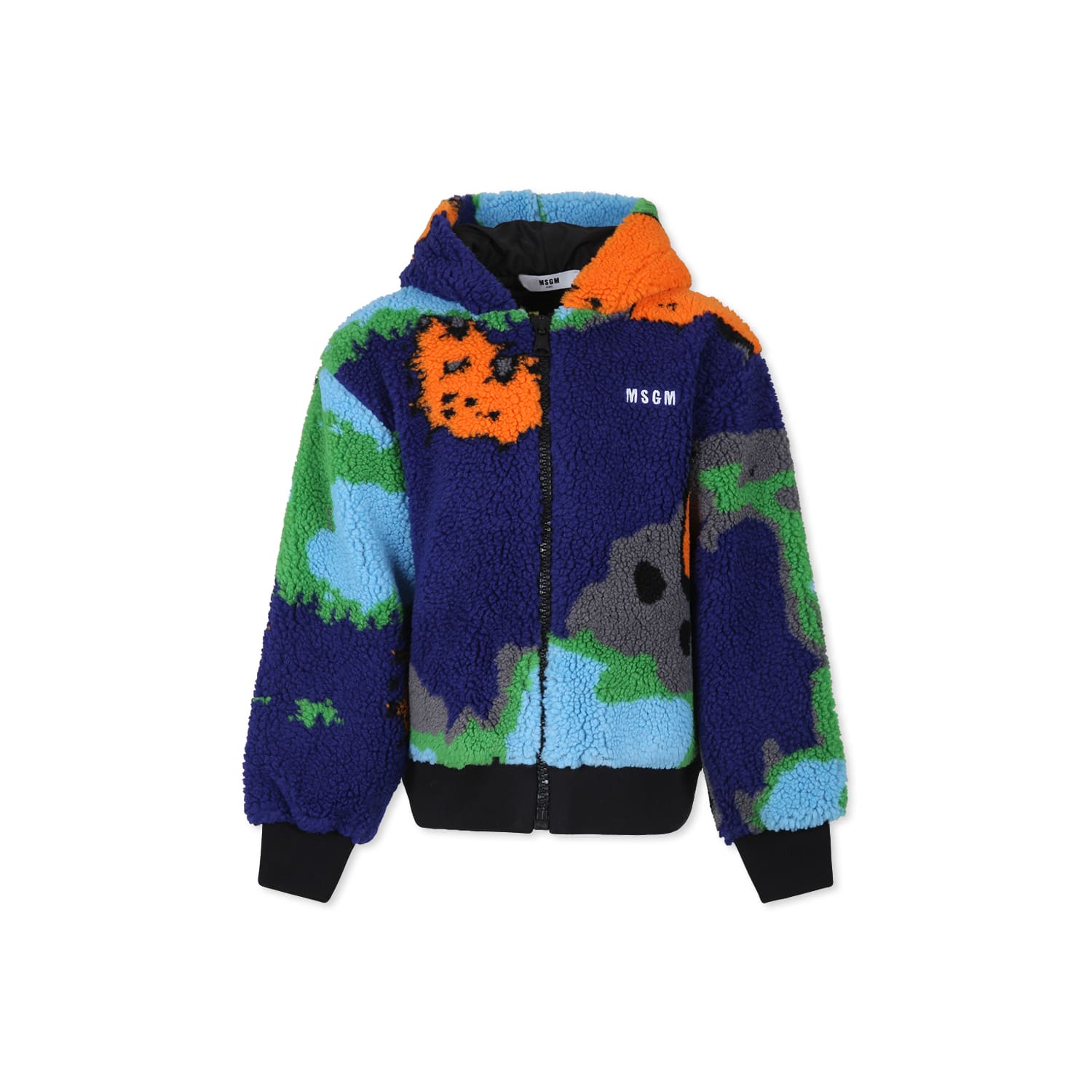 Shop Msgm Blue Jacket For Boy With Logo In Multicolor