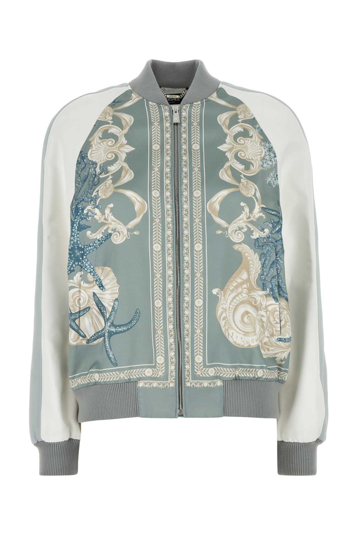 Printed Satin Varsity Bomber Jacket