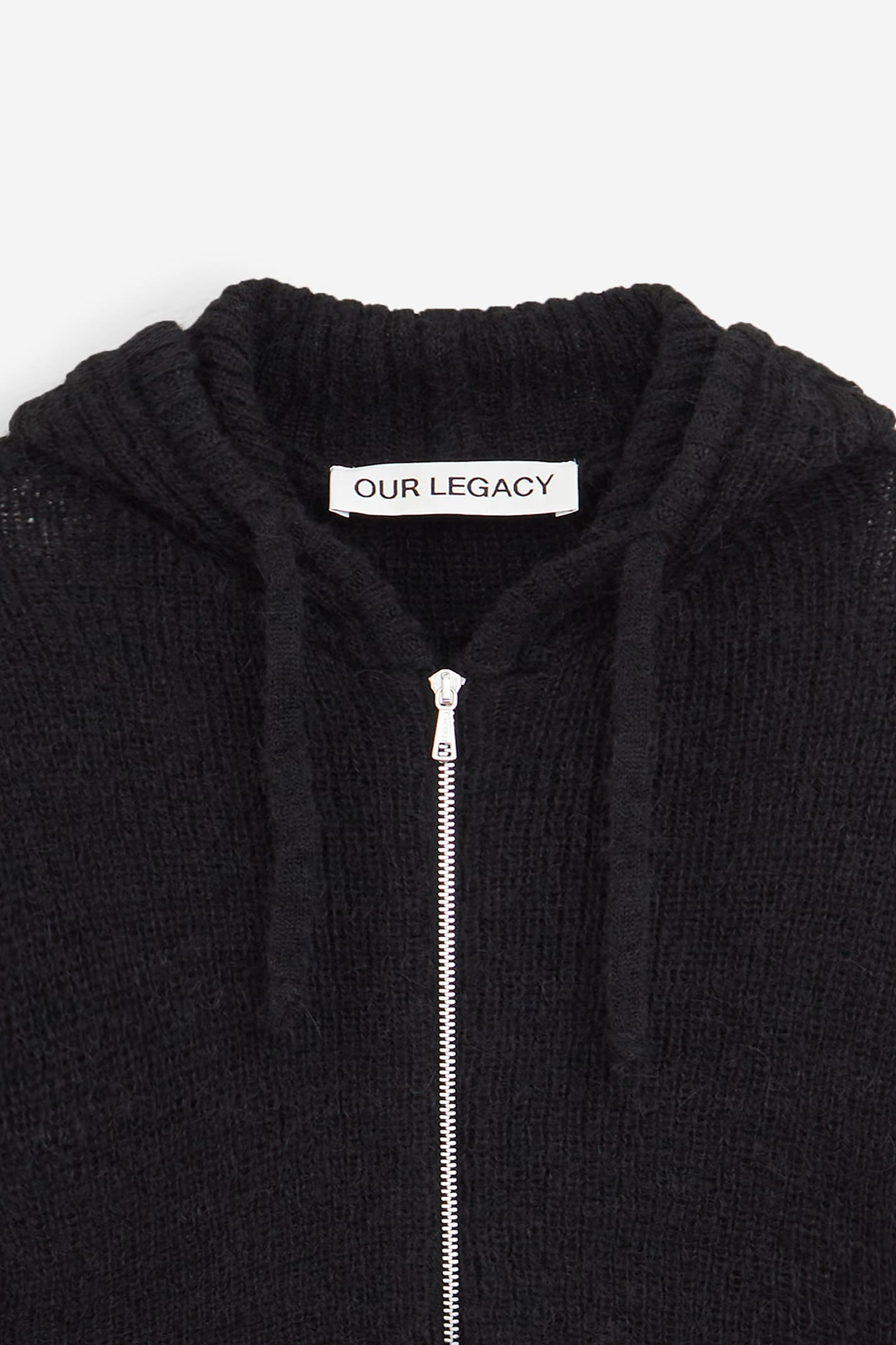 Our Legacy Hooded Zip-up Knit Sweater With Ribbed Details In Black