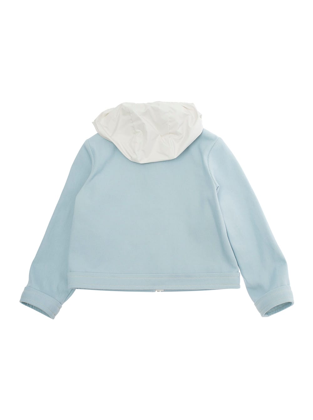 Moncler Esme Light Blue Jacket With Hood And Logo Patch On The Sleeve In Tech Fabric Girl In Blue